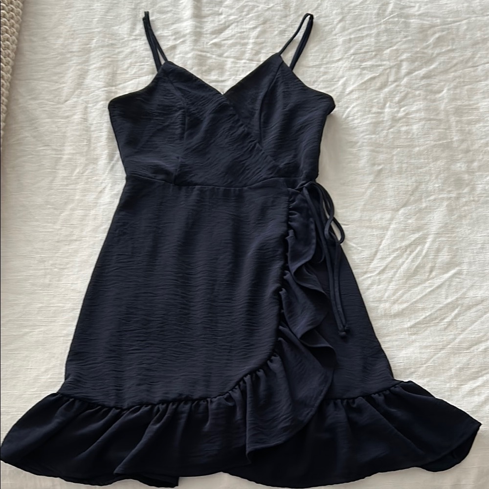 Altar'd State Blue Asymmetrical Ruffled Wrap Dress